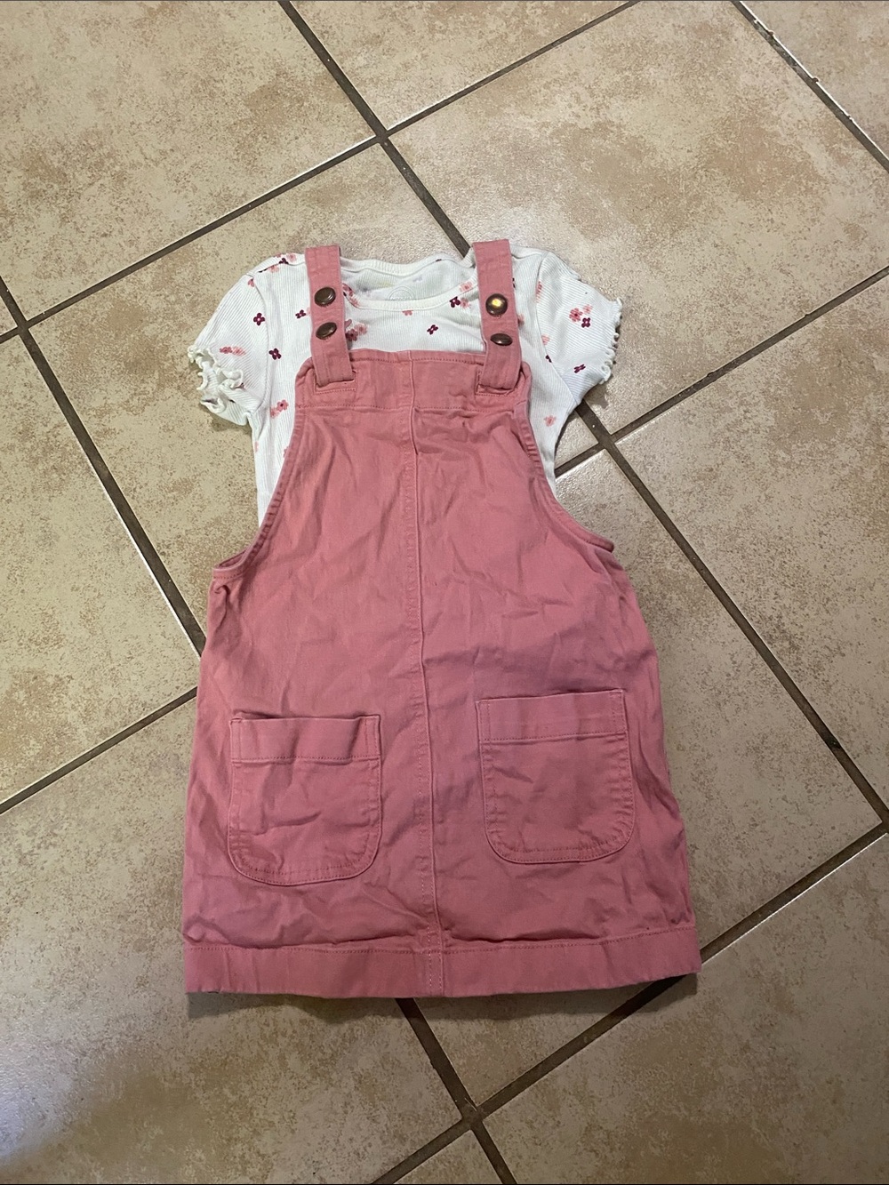 wonder nation Pink Pinafore Overalls Dress with Front Pockets
